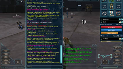 The Vicinity Chat Window just prior to an Alien Attack