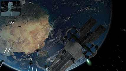 Cruiser and Fighters Defending a Planet