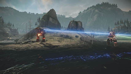 A Mech Takes Fire Whilst Crossing a River